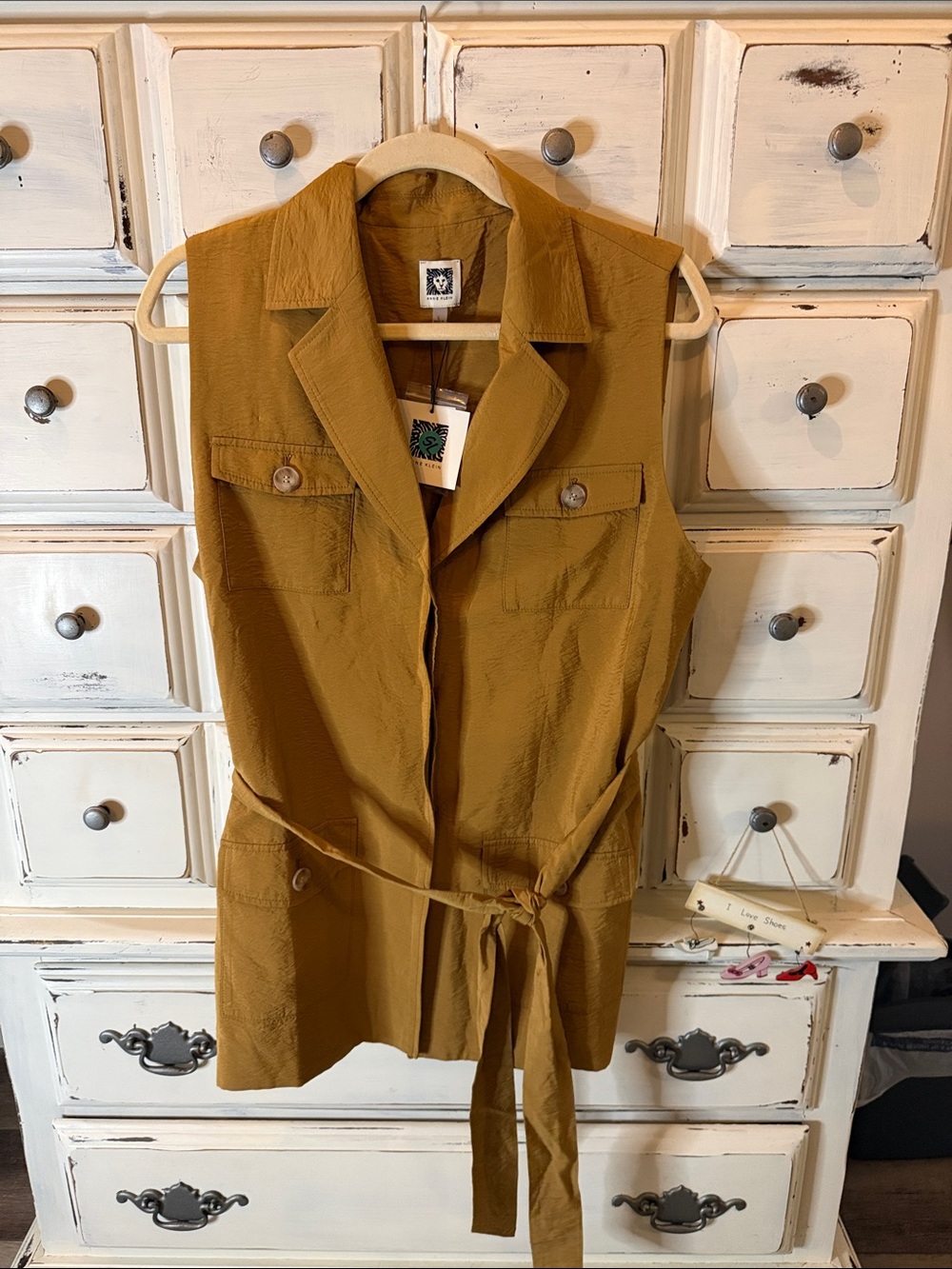Anne Klein Sleeveless Button Down Shirt with Tie Belt - Mustard
